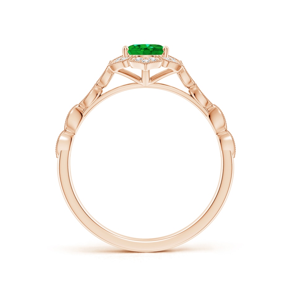 7x5mm Lab-Grown Oval Emerald Trillium Floral Shank Ring in Rose Gold side-1