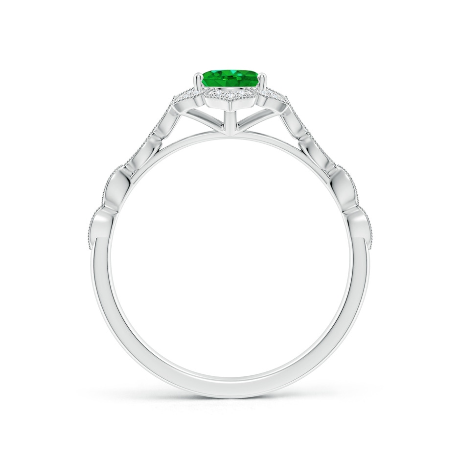 7x5mm Lab-Grown Oval Emerald Trillium Floral Shank Ring in White Gold side-1