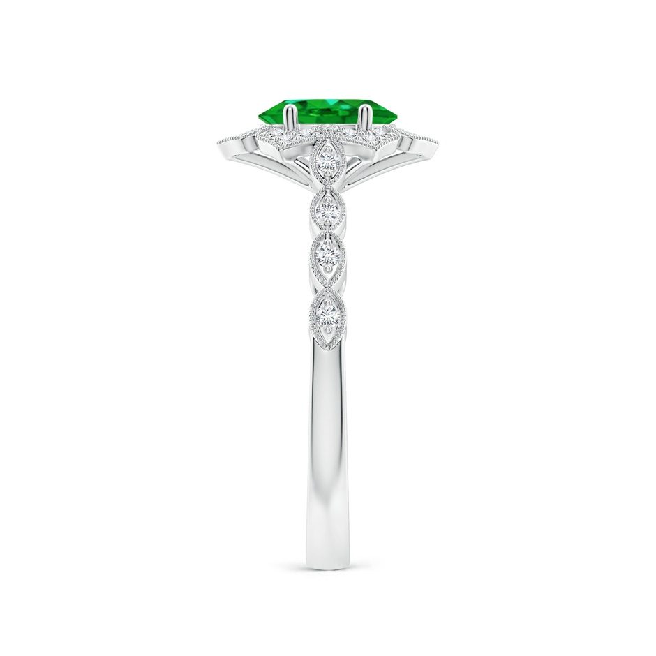 7x5mm Lab-Grown Oval Emerald Trillium Floral Shank Ring in White Gold side-2