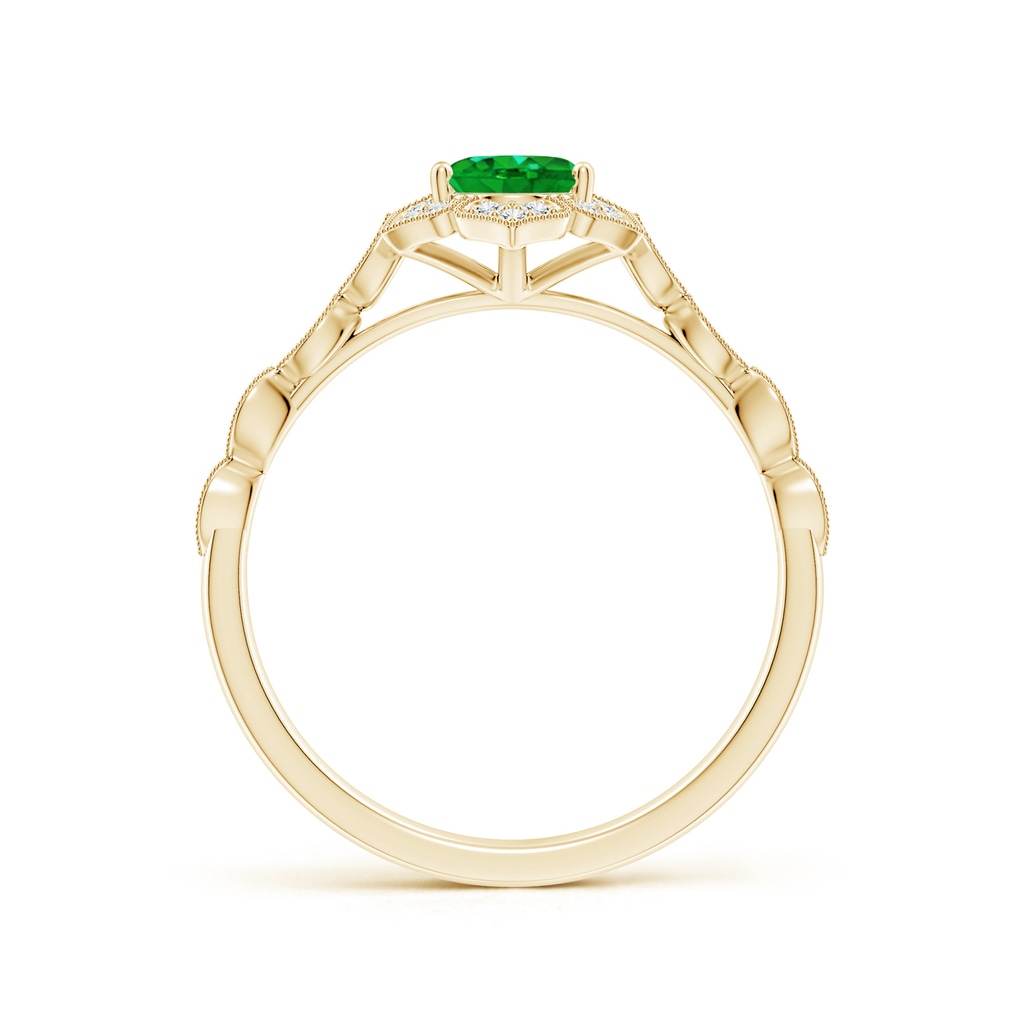 7x5mm Lab-Grown Oval Emerald Trillium Floral Shank Ring in Yellow Gold - side_1