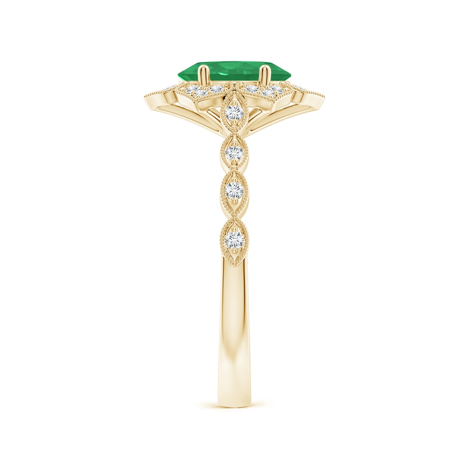 8x6mm A Oval Emerald Trillium Floral Shank Ring in Yellow Gold side-2