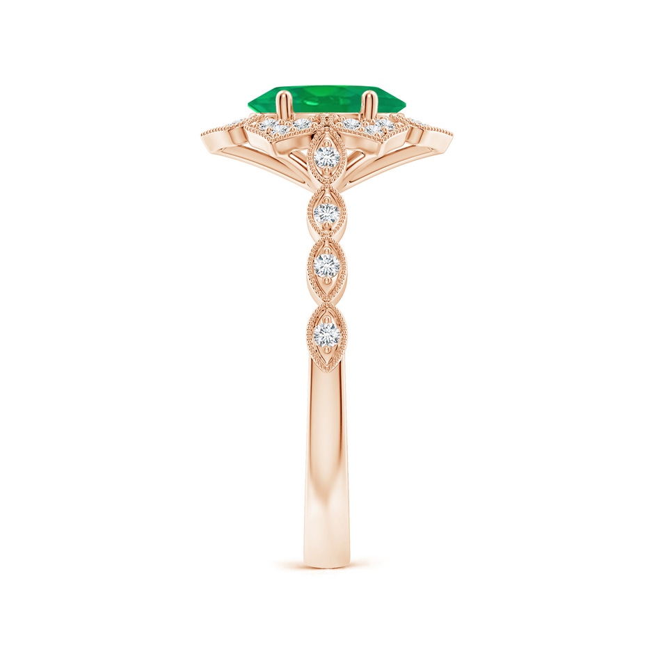 8x6mm AA Oval Emerald Trillium Floral Shank Ring in Rose Gold side-2