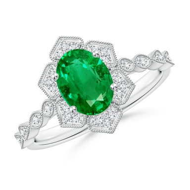 Classic Oval Emerald Halo Ring with Diamond Accents | Angara