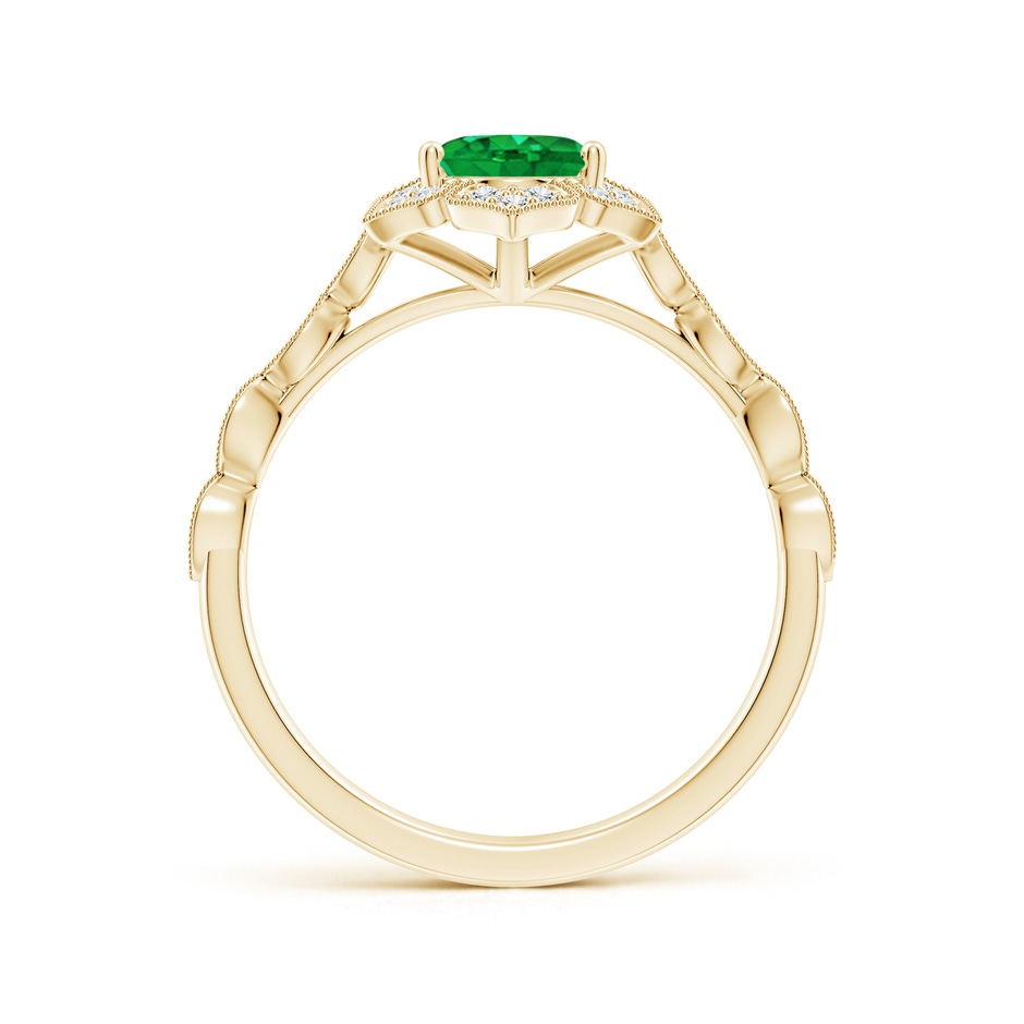 8x6mm AAA Oval Emerald Trillium Floral Shank Ring in Yellow Gold side-1
