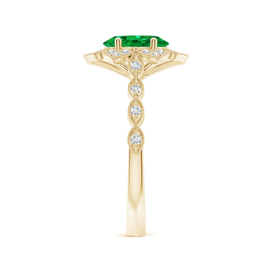 8x6mm AAA Oval Emerald Trillium Floral Shank Ring in Yellow Gold side-2