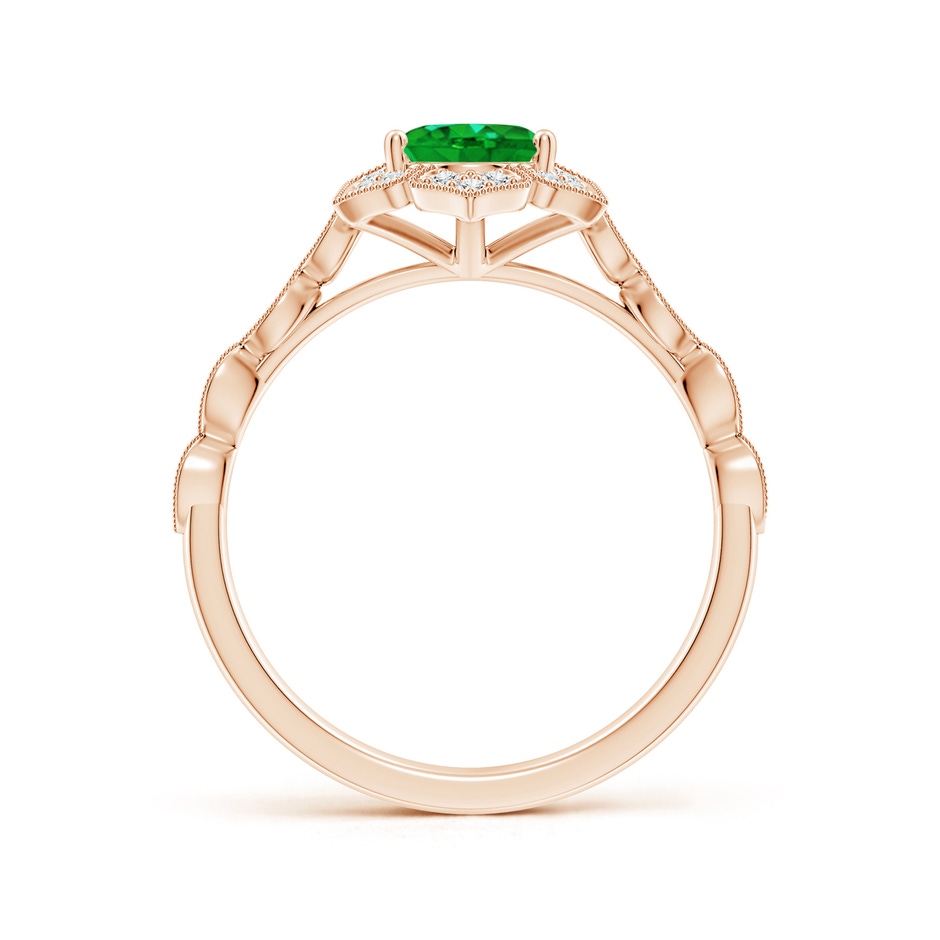 8x6mm Lab-Grown Oval Emerald Trillium Floral Shank Ring in Rose Gold side-1