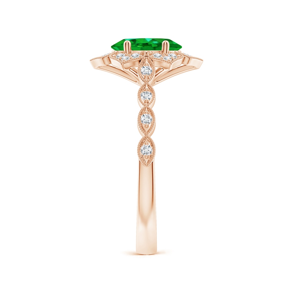 8x6mm Lab-Grown Oval Emerald Trillium Floral Shank Ring in Rose Gold side-2