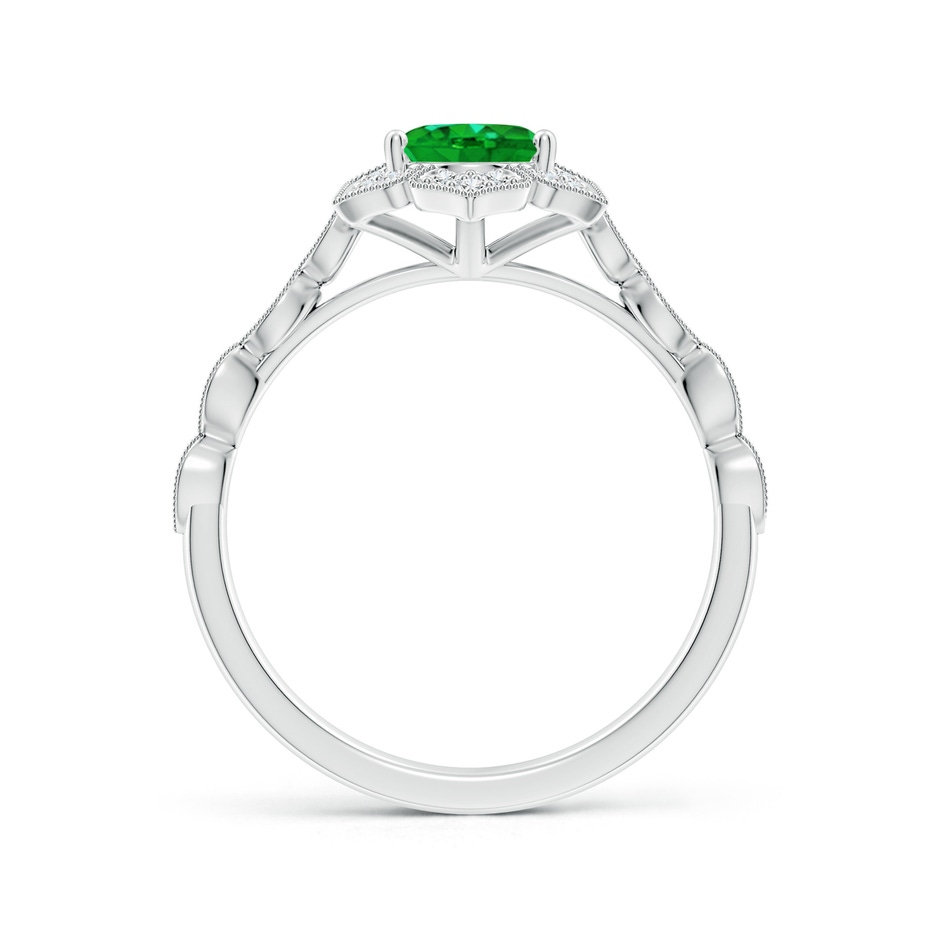 8x6mm Lab-Grown Oval Emerald Trillium Floral Shank Ring in White Gold side-1