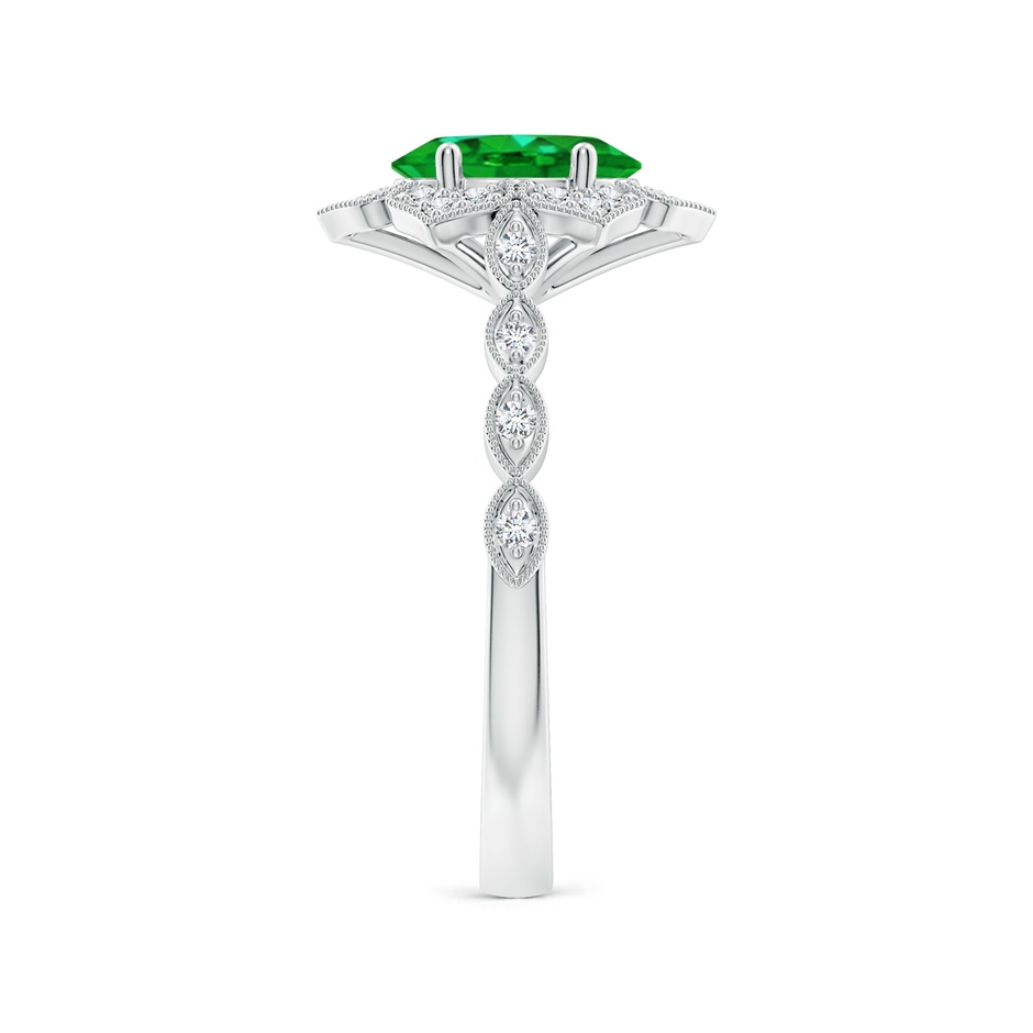 8x6mm Lab-Grown Oval Emerald Trillium Floral Shank Ring in White Gold side-2