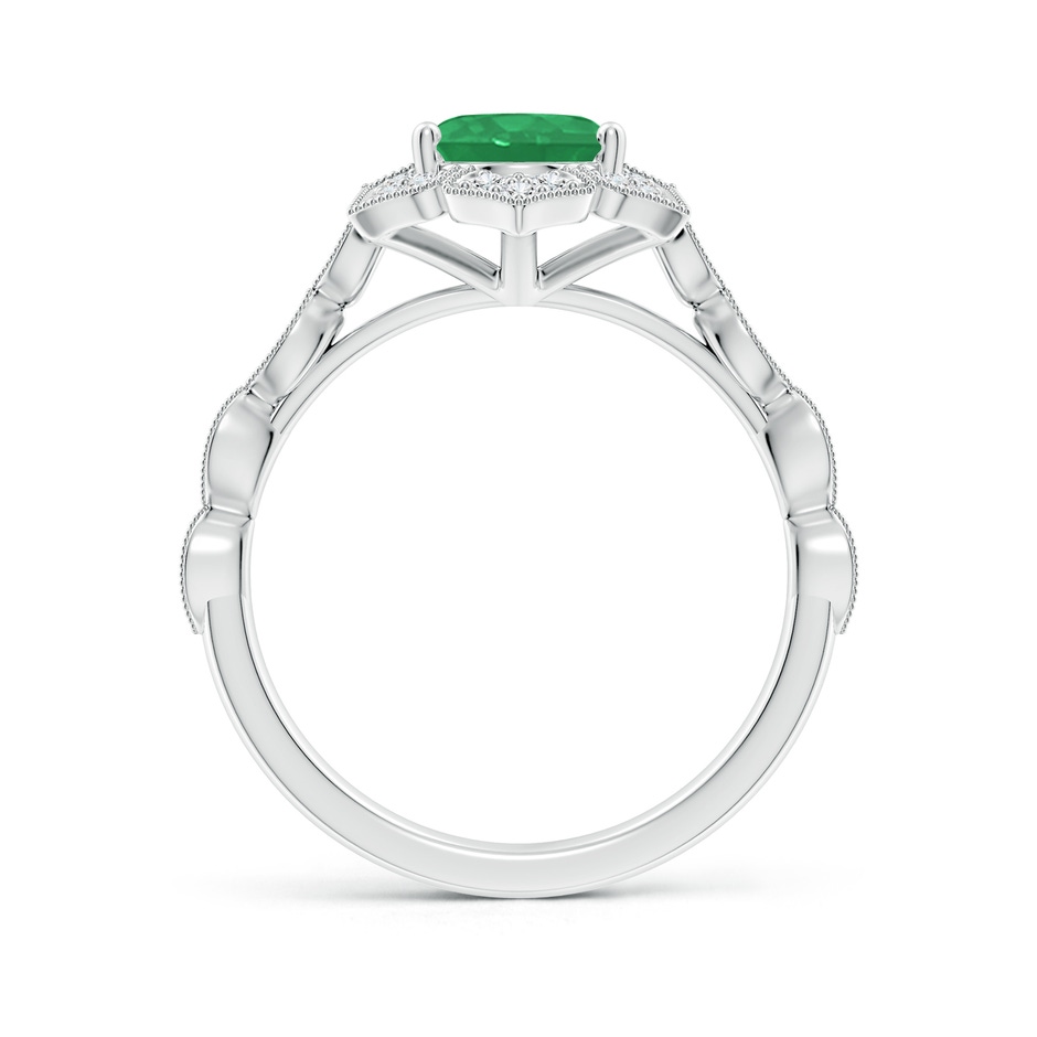 9x7mm A Oval Emerald Trillium Floral Shank Ring in White Gold side-1