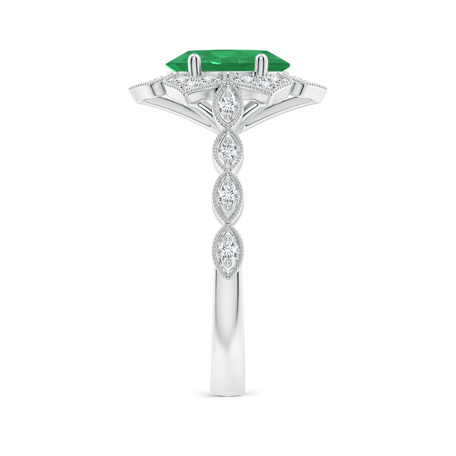 9x7mm A Oval Emerald Trillium Floral Shank Ring in White Gold side-2