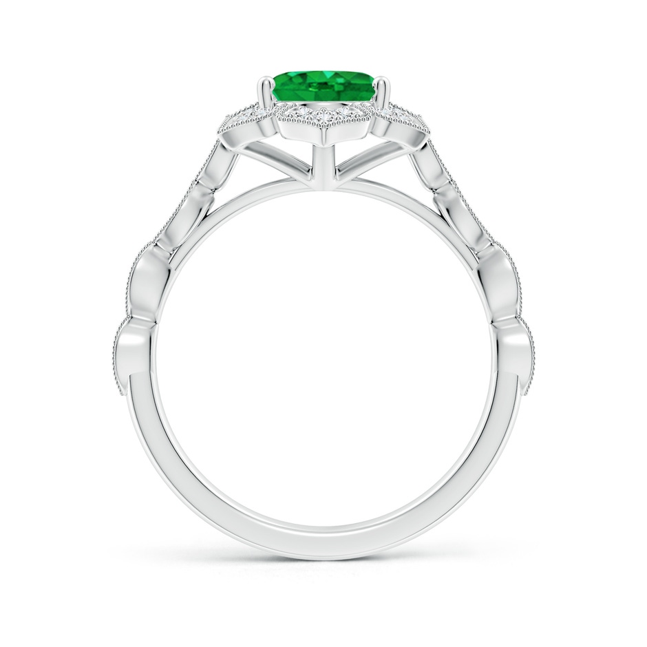 9x7mm AAA Oval Emerald Trillium Floral Shank Ring in White Gold side-1