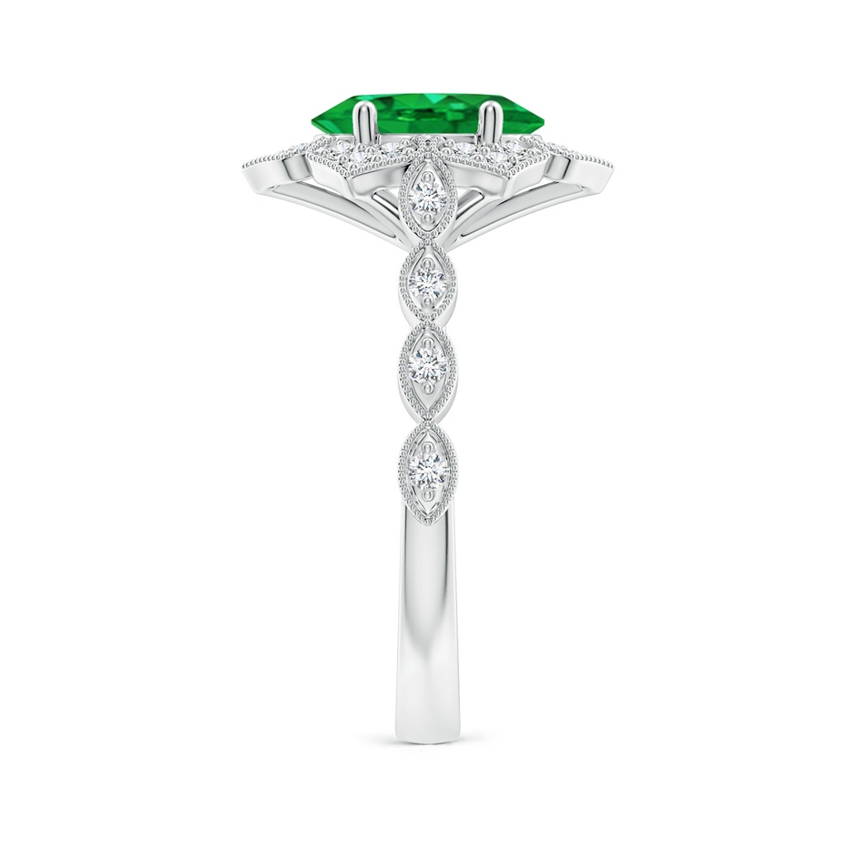 9x7mm AAA Oval Emerald Trillium Floral Shank Ring in White Gold side-2