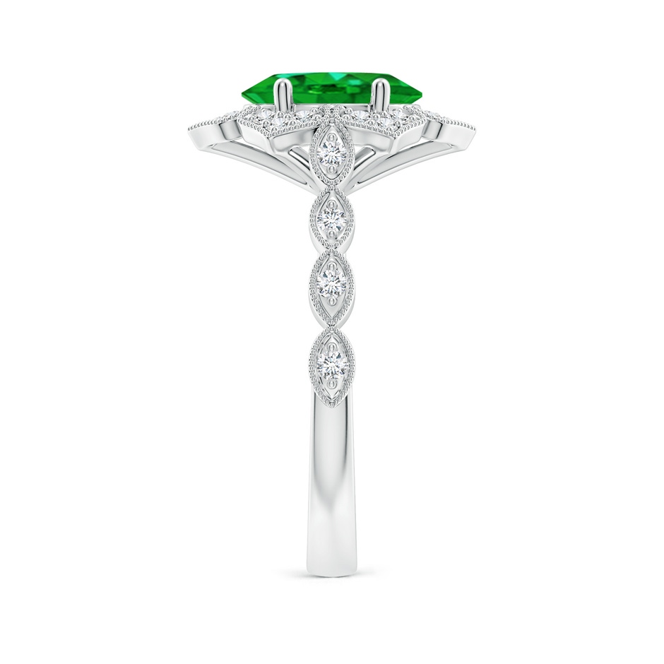 9x7mm AAAA Oval Emerald Trillium Floral Shank Ring in White Gold side-2