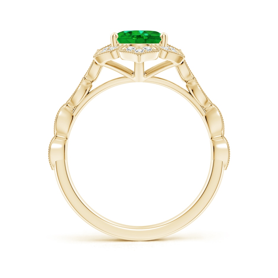 9x7mm Lab-Grown Oval Emerald Trillium Floral Shank Ring in Yellow Gold side-1