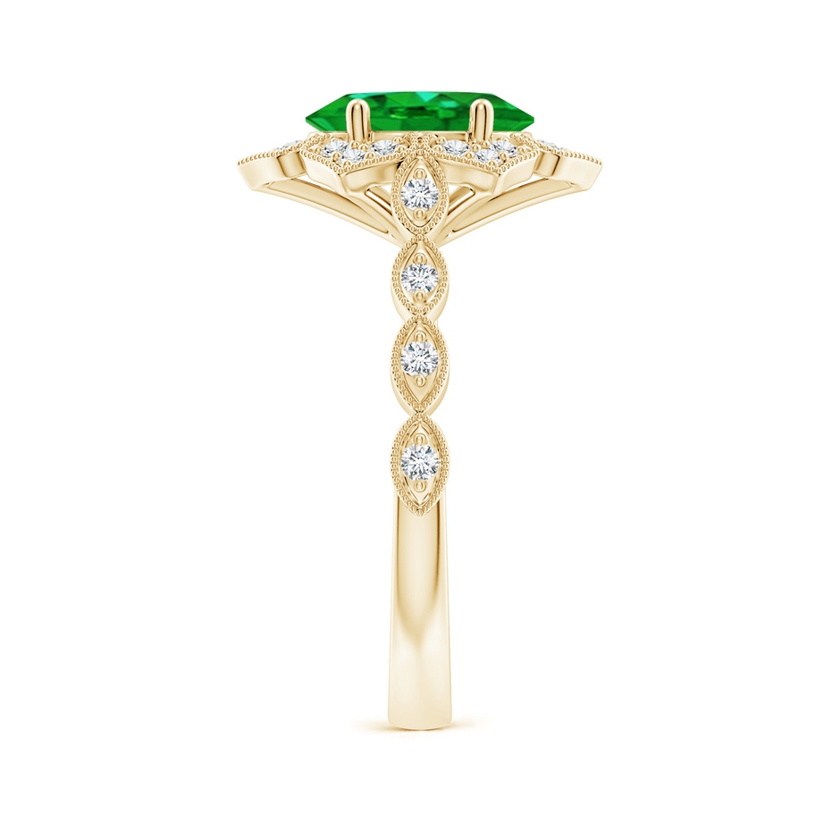 9x7mm Lab-Grown Oval Emerald Trillium Floral Shank Ring in Yellow Gold side-2