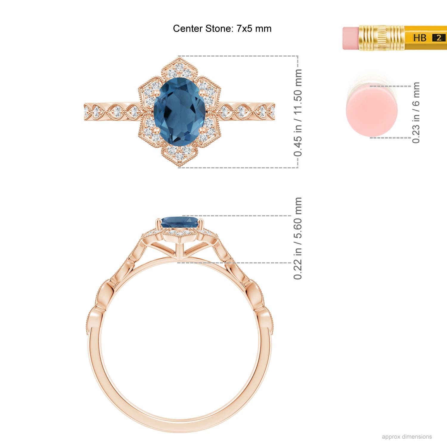 A - London Blue Topaz / 1.08 CT / 14 KT Rose Gold