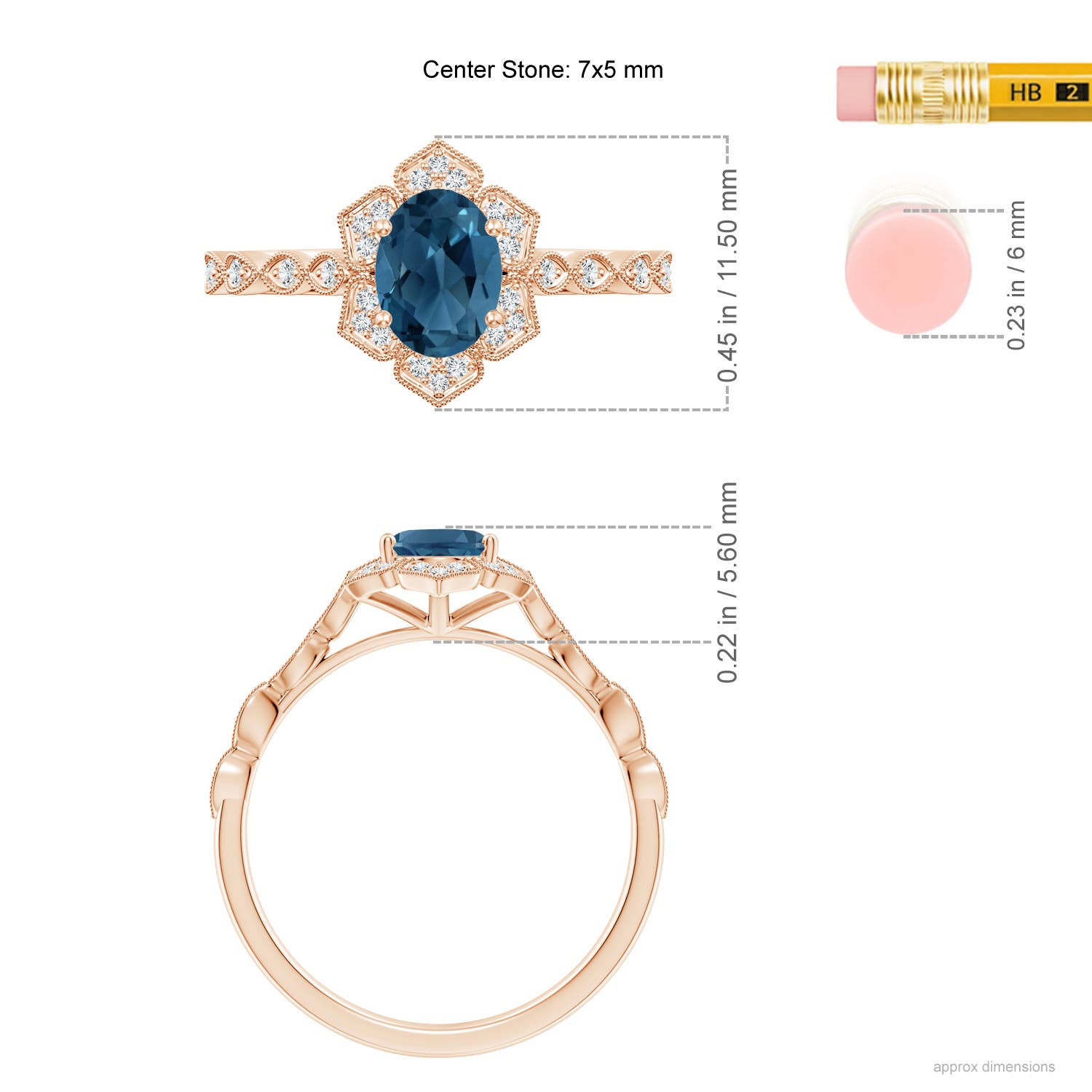 AA - London Blue Topaz / 1.08 CT / 14 KT Rose Gold