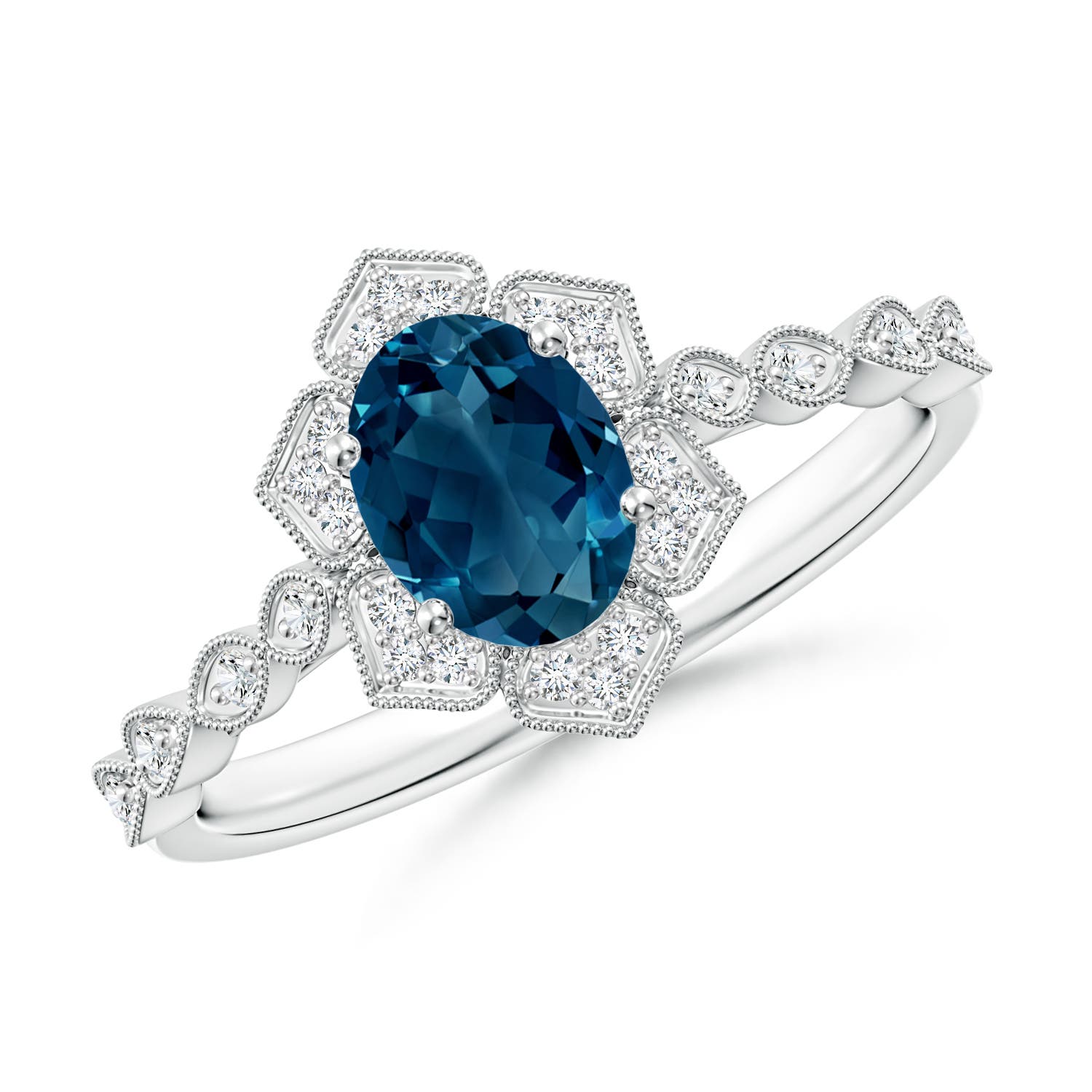 AAAA - London Blue Topaz / 1.08 CT / 14 KT White Gold