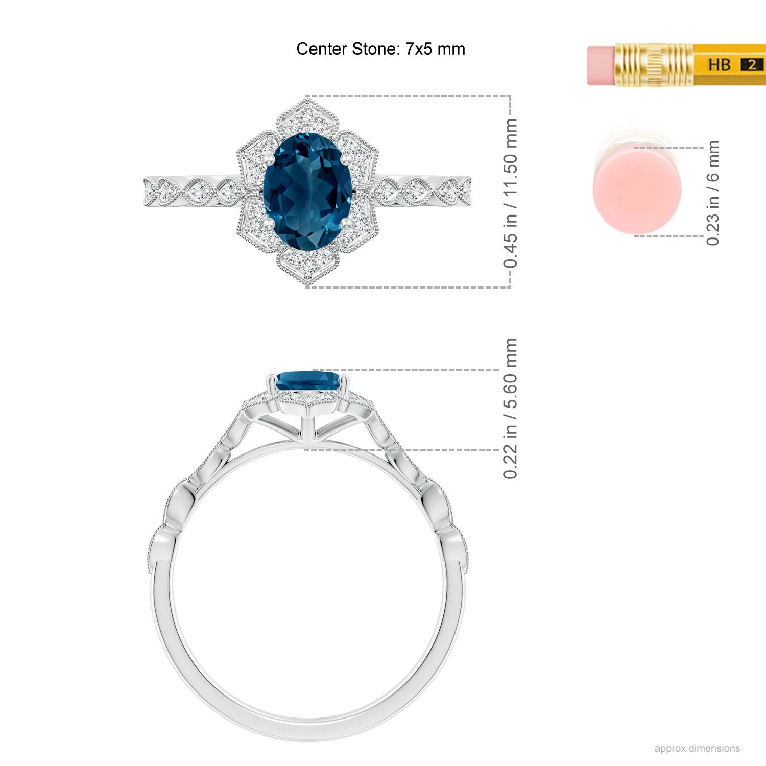 AAAA - London Blue Topaz / 1.08 CT / 14 KT White Gold