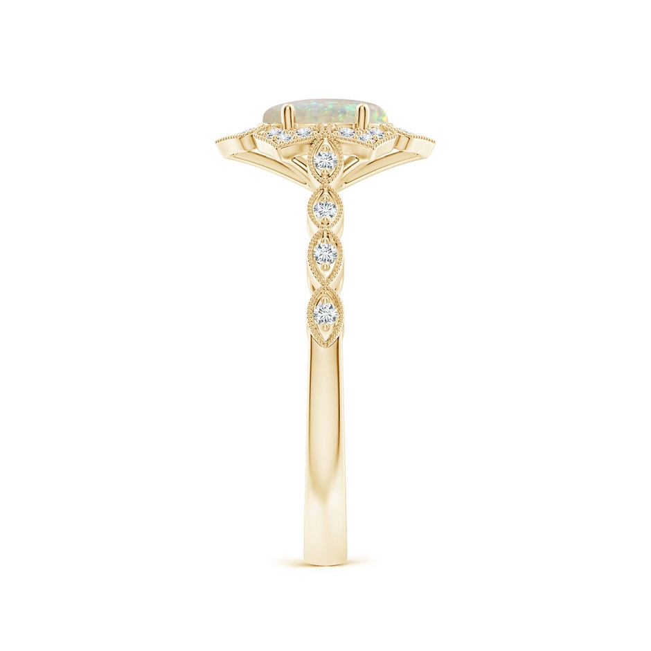 7x5mm AAA Oval Opal Trillium Floral Shank Ring in Yellow Gold side-2