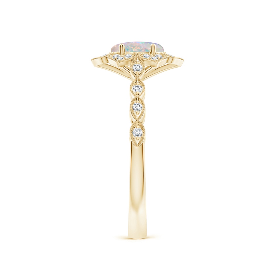 7x5mm AAAA Oval Opal Trillium Floral Shank Ring in Yellow Gold side-2