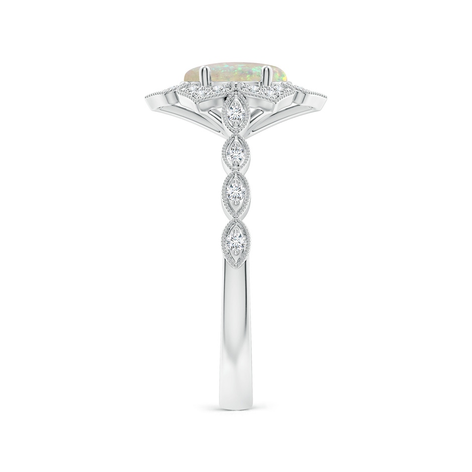 8x6mm AAA Oval Opal Trillium Floral Shank Ring in White Gold side-2