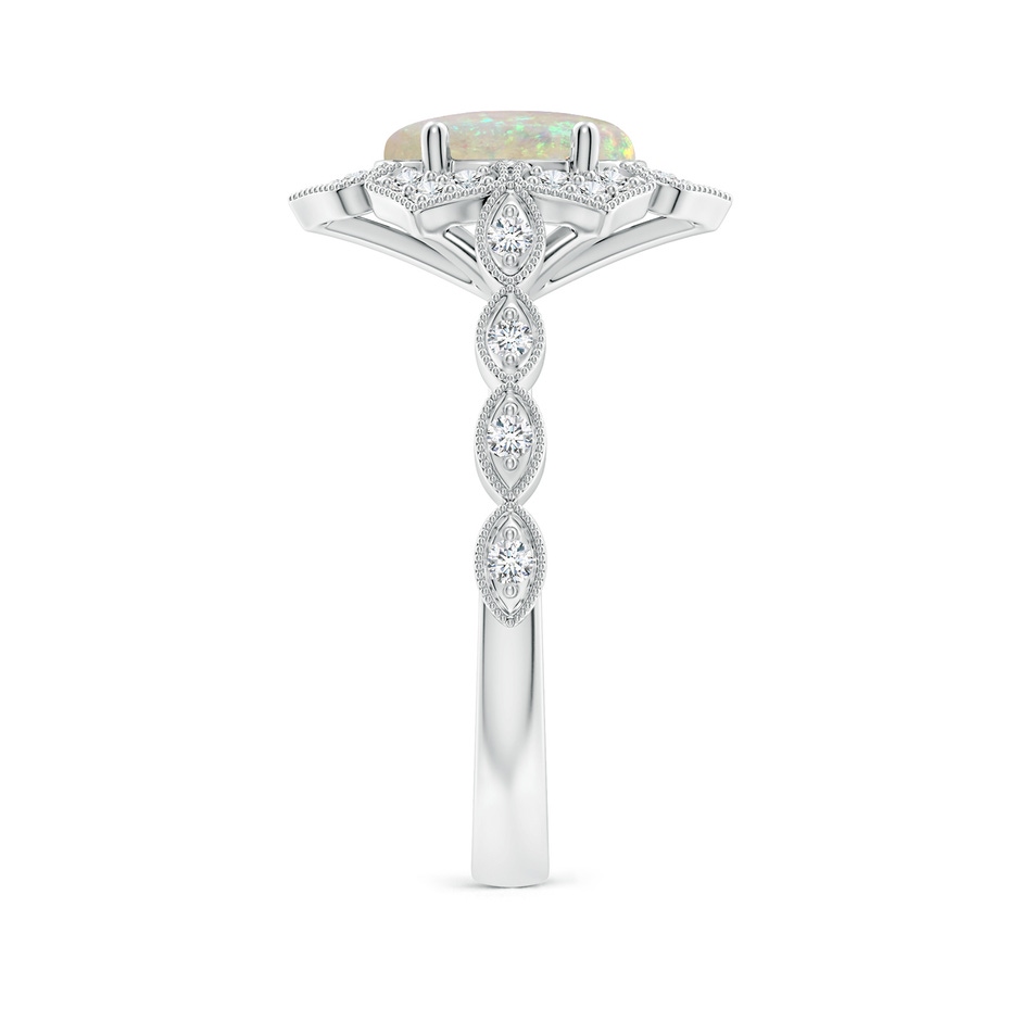 9x7mm AAA Oval Opal Trillium Floral Shank Ring in White Gold side-2