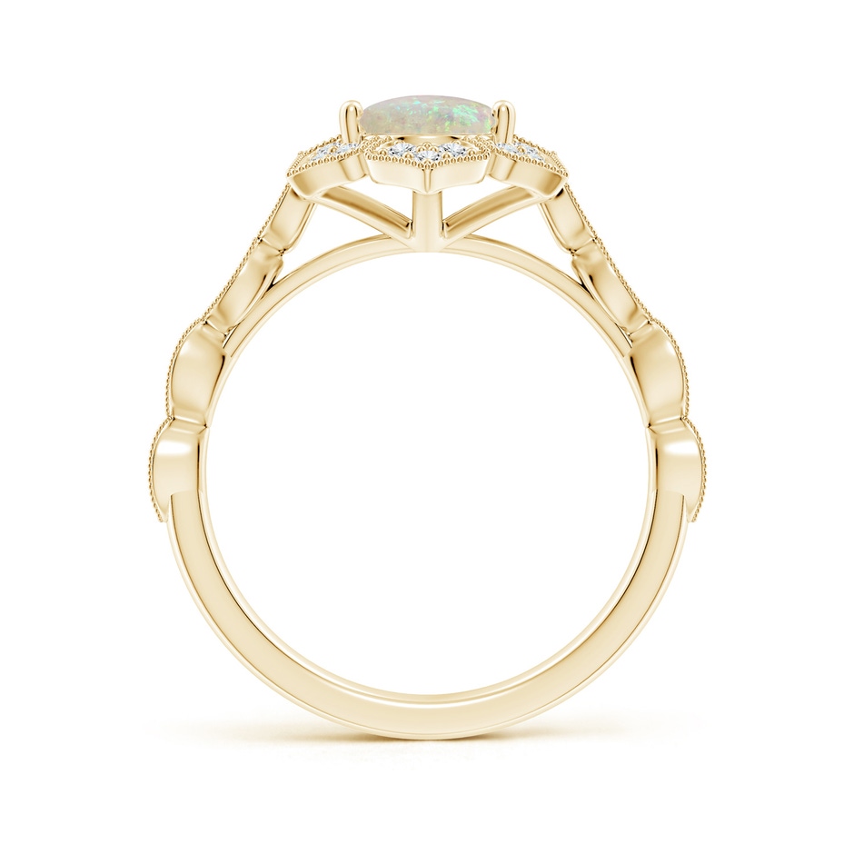 9x7mm AAA Oval Opal Trillium Floral Shank Ring in Yellow Gold side-1