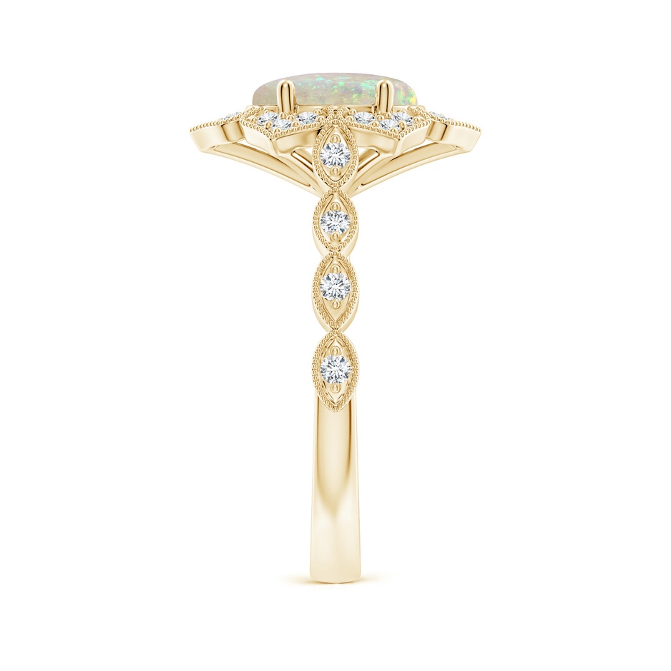 9x7mm AAA Oval Opal Trillium Floral Shank Ring in Yellow Gold side-2