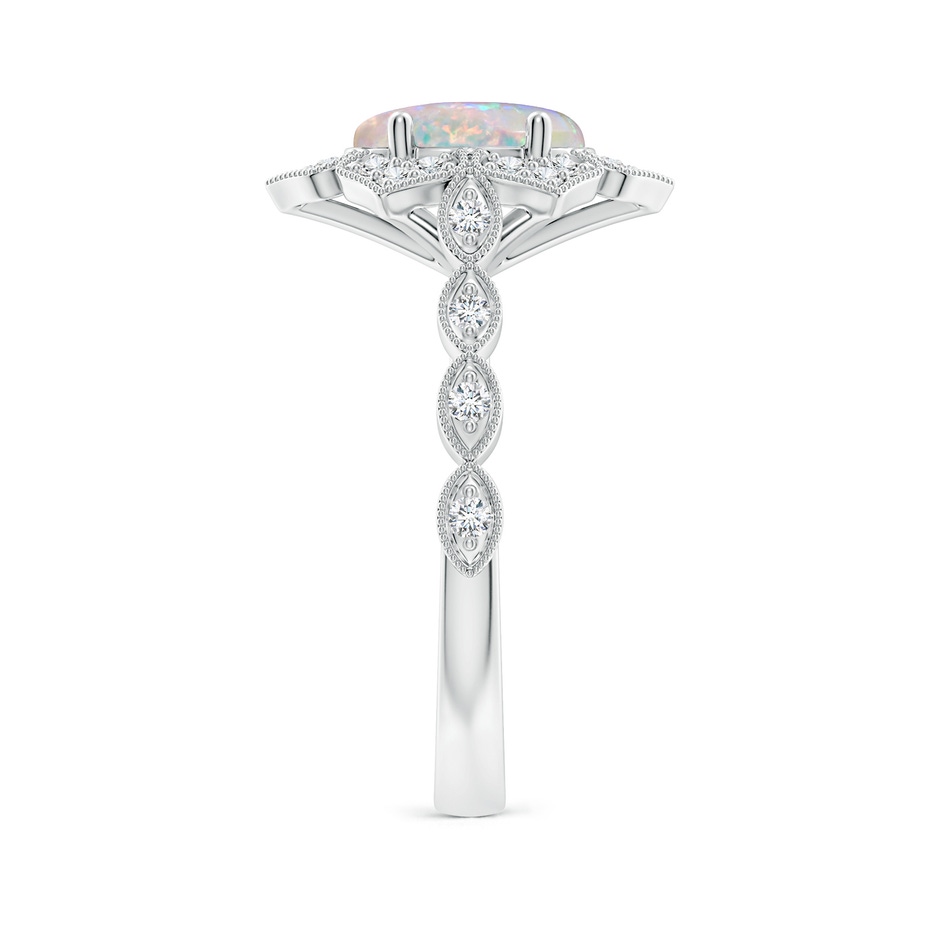 9x7mm AAAA Oval Opal Trillium Floral Shank Ring in White Gold side-2