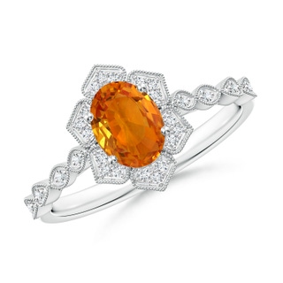 7x5mm AAA Oval Orange Sapphire Trillium Floral Shank Ring in P950 Platinum