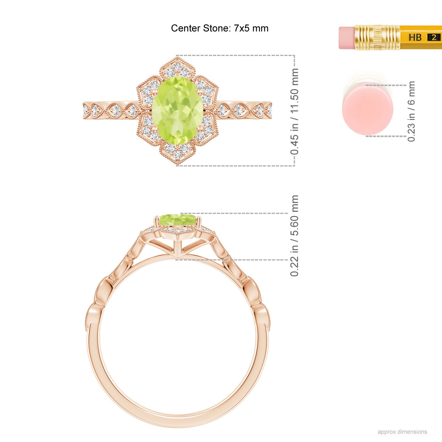 A - Peridot / 0.98 CT / 14 KT Rose Gold