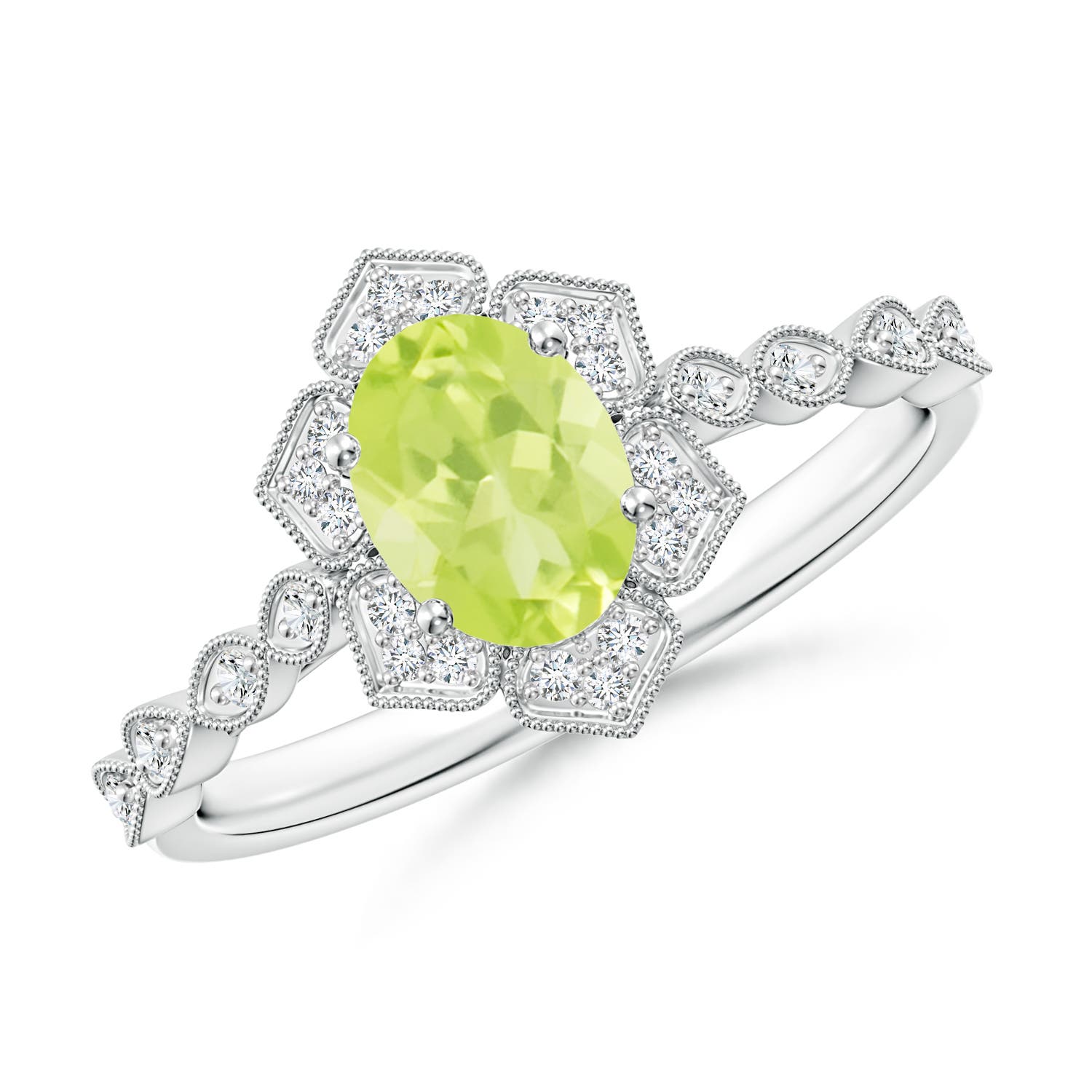 A - Peridot / 0.98 CT / 14 KT White Gold