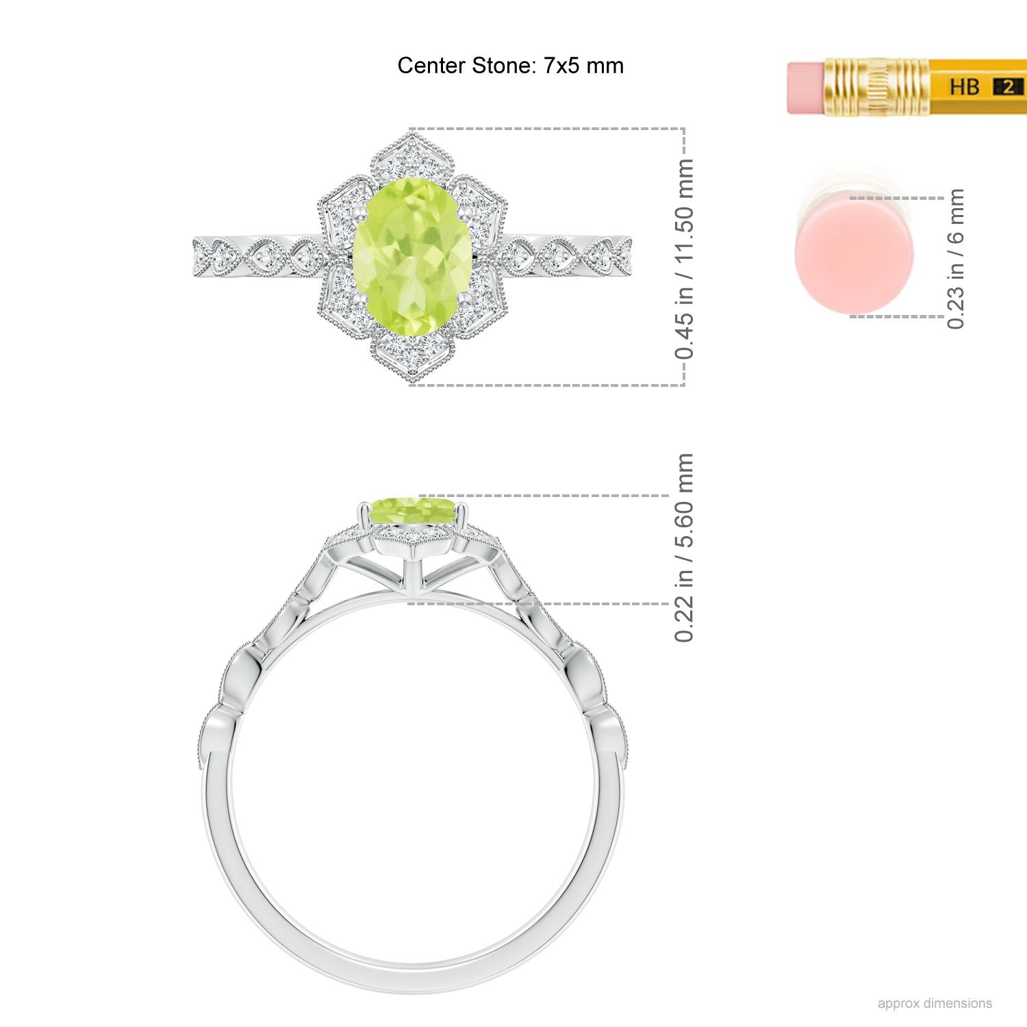 A - Peridot / 0.98 CT / 14 KT White Gold