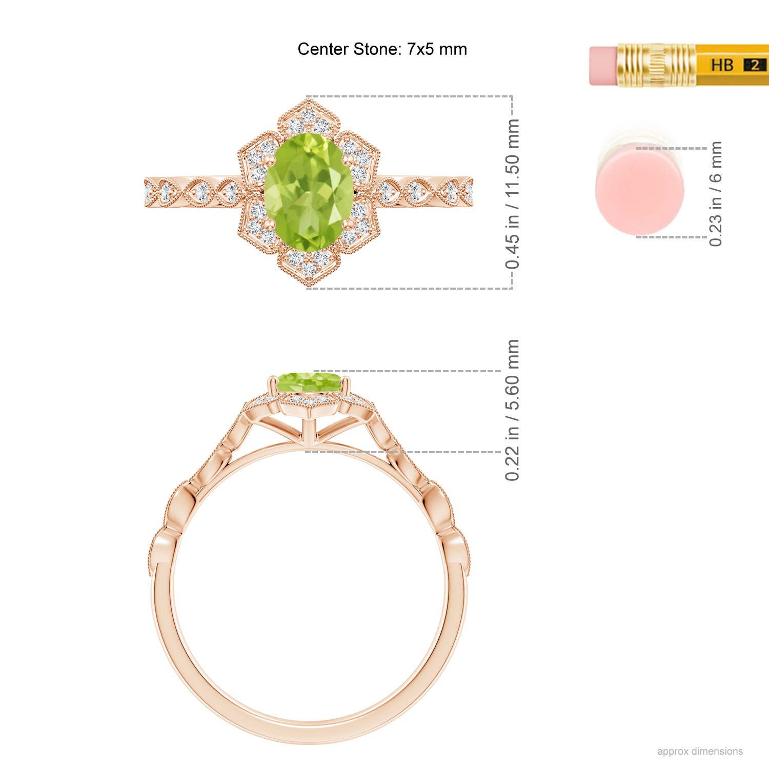 AA - Peridot / 0.98 CT / 14 KT Rose Gold