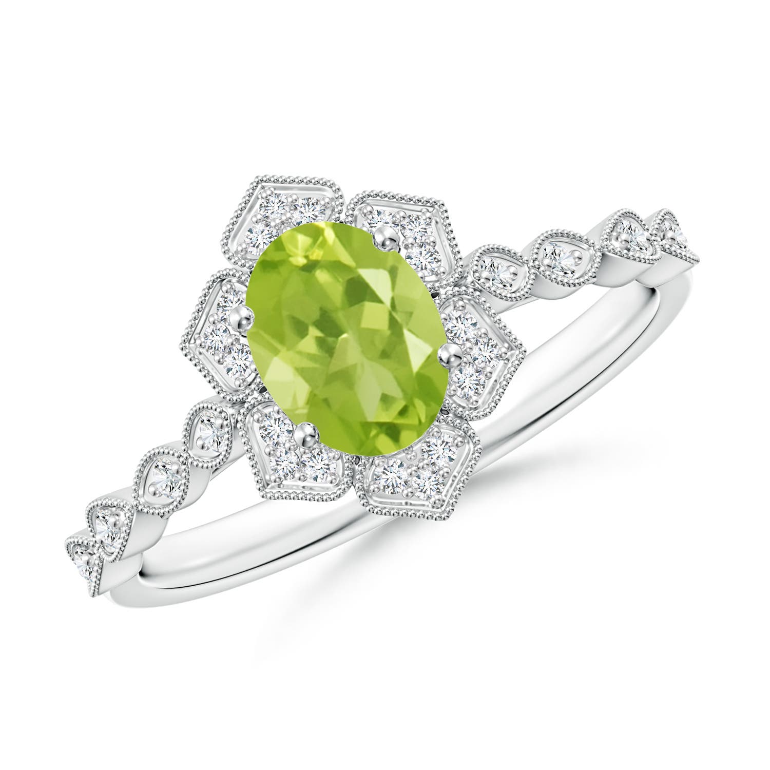 AA - Peridot / 0.98 CT / 14 KT White Gold