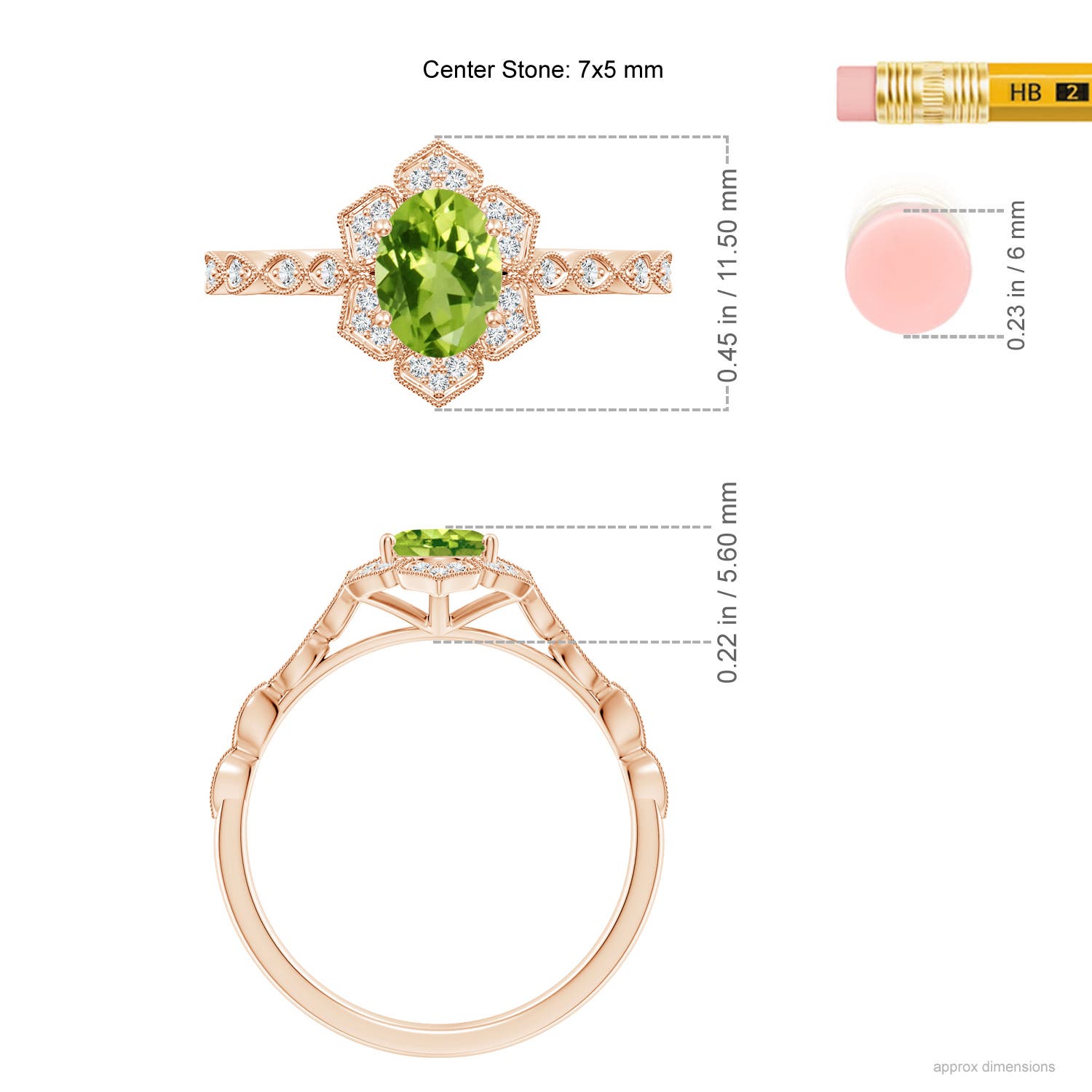 AAA - Peridot / 0.98 CT / 14 KT Rose Gold