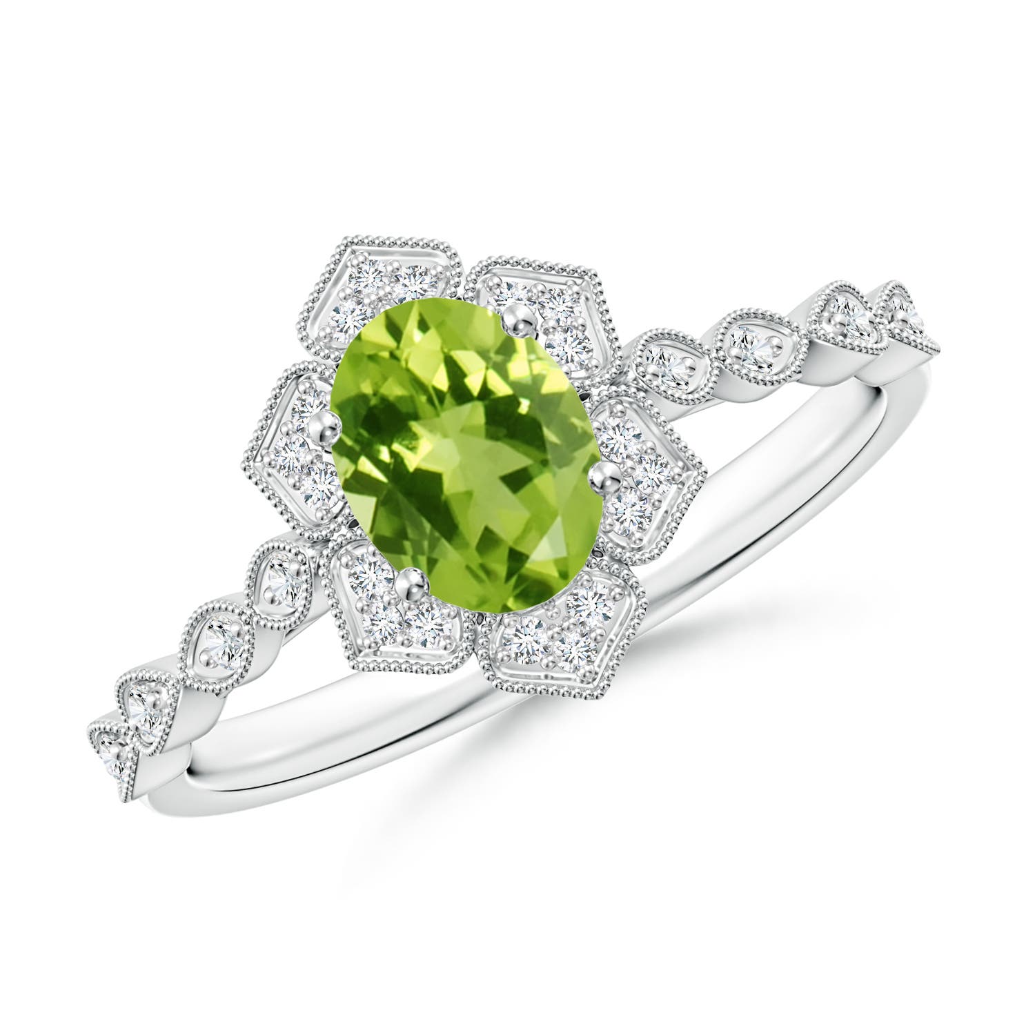 AAA - Peridot / 0.98 CT / 14 KT White Gold