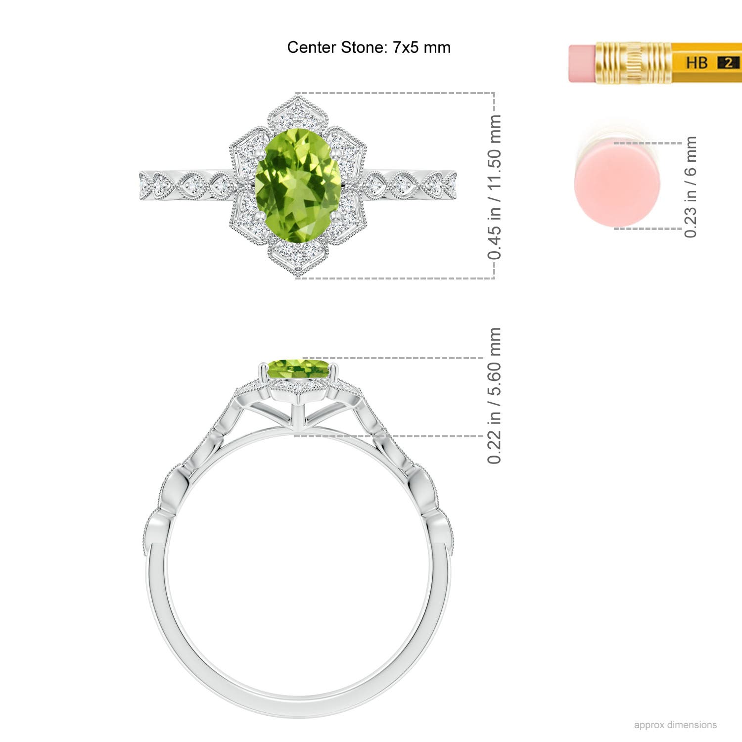 AAA - Peridot / 0.98 CT / 14 KT White Gold