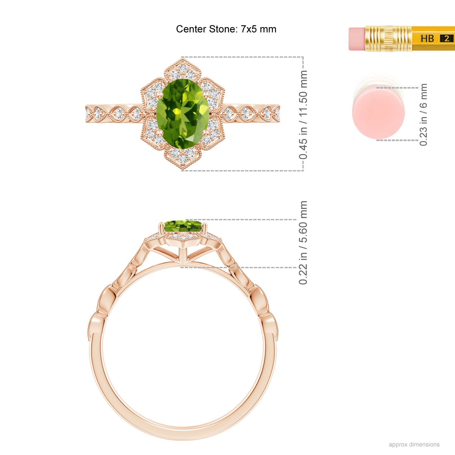 AAAA - Peridot / 0.98 CT / 14 KT Rose Gold