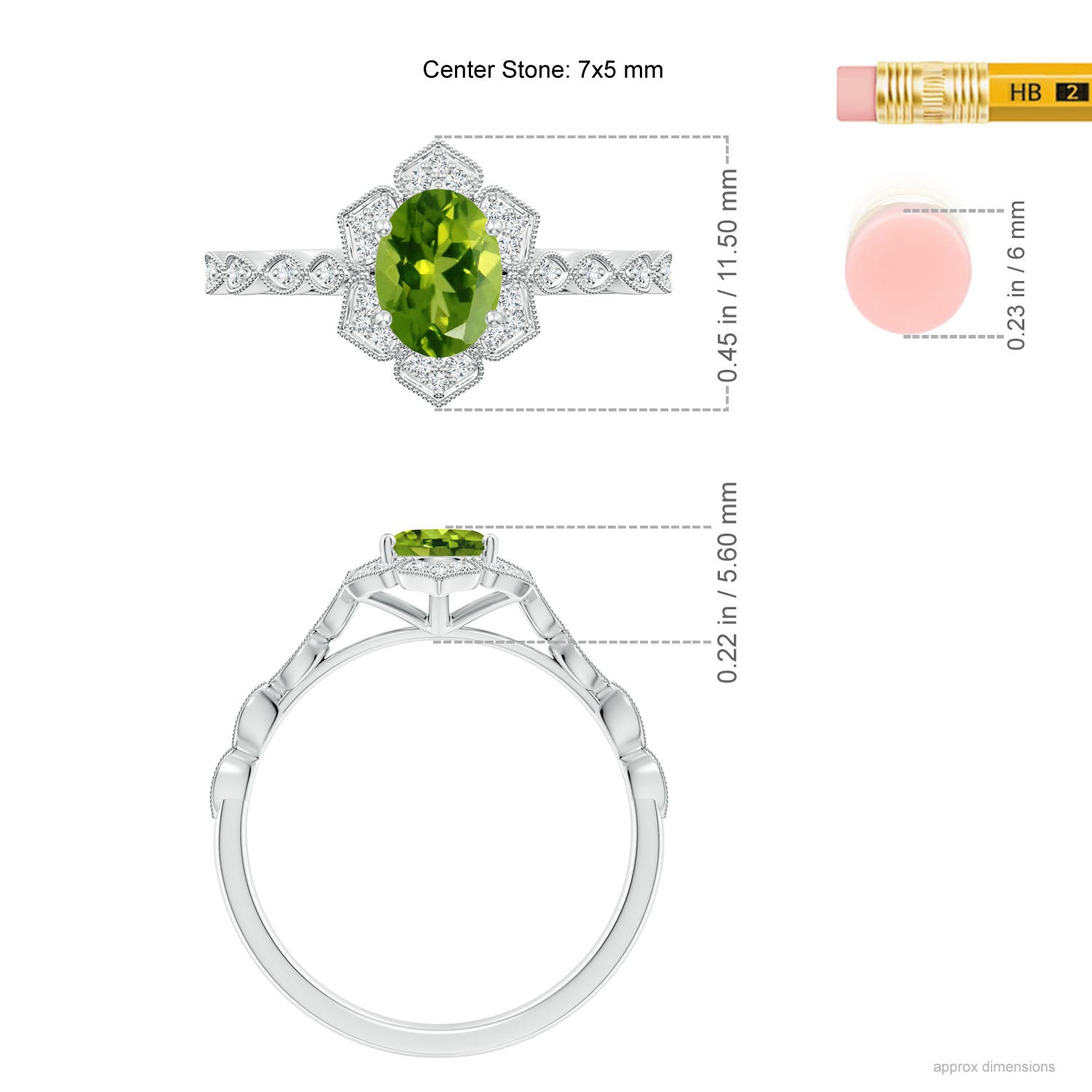 AAAA - Peridot / 0.98 CT / 14 KT White Gold