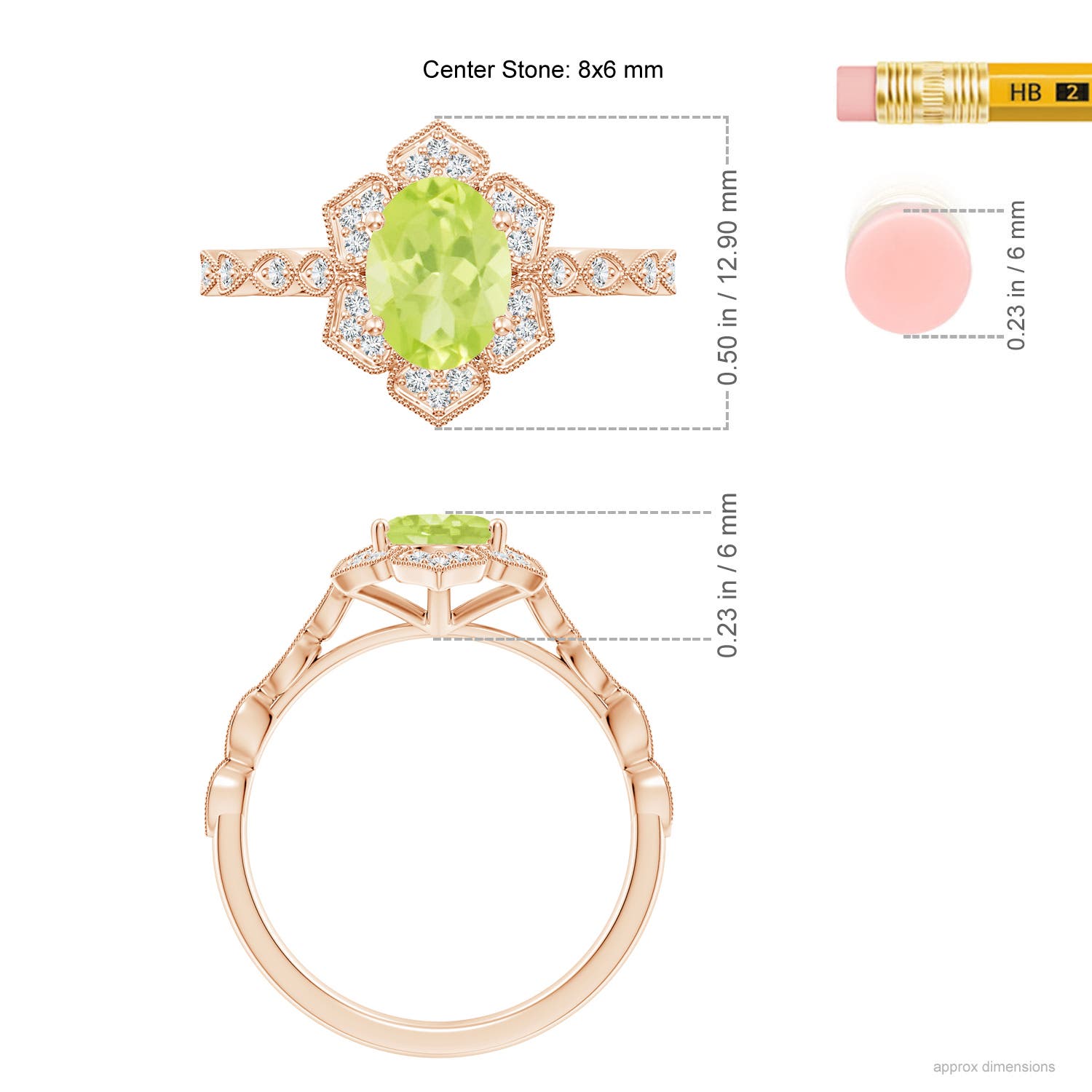 A - Peridot / 1.53 CT / 14 KT Rose Gold