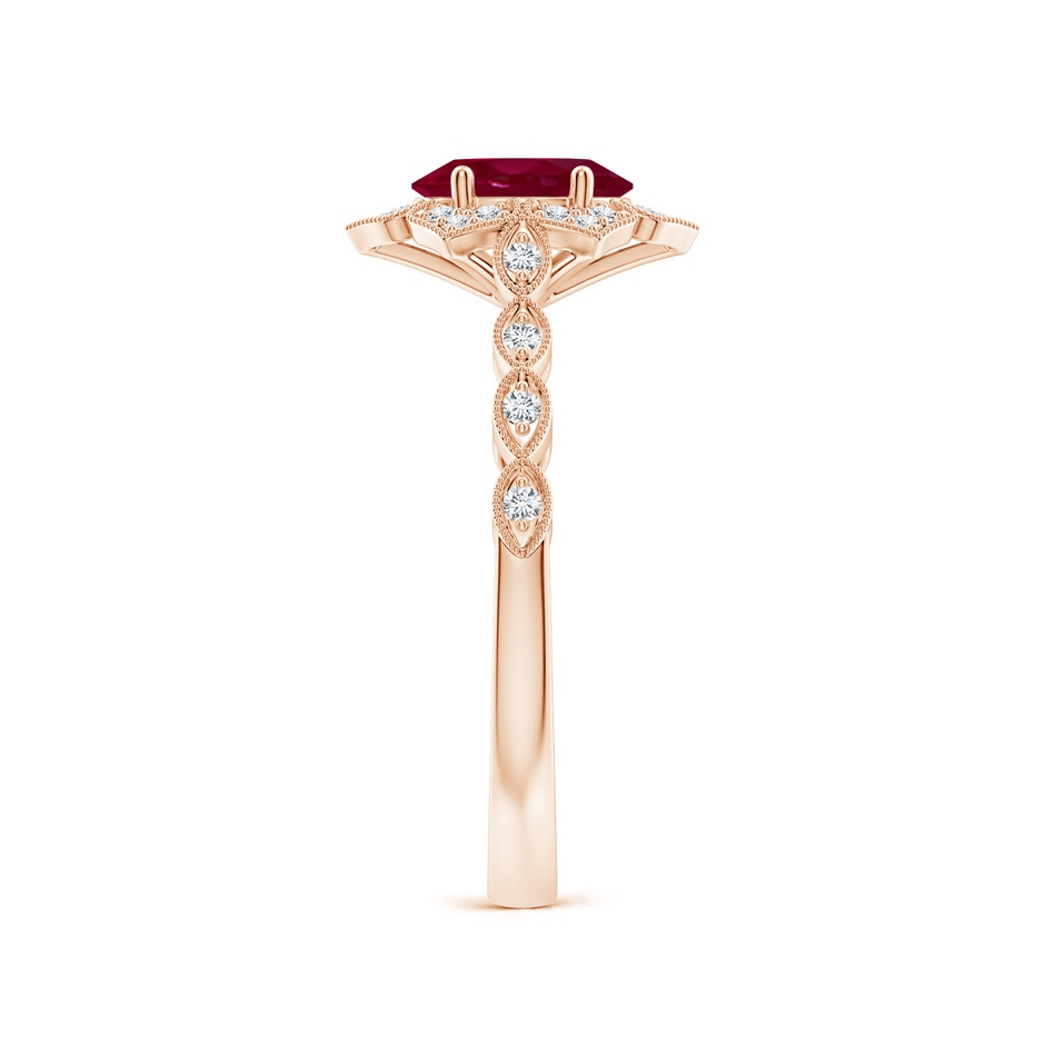 7x5mm A Oval Ruby Trillium Floral Shank Ring in Rose Gold side-2