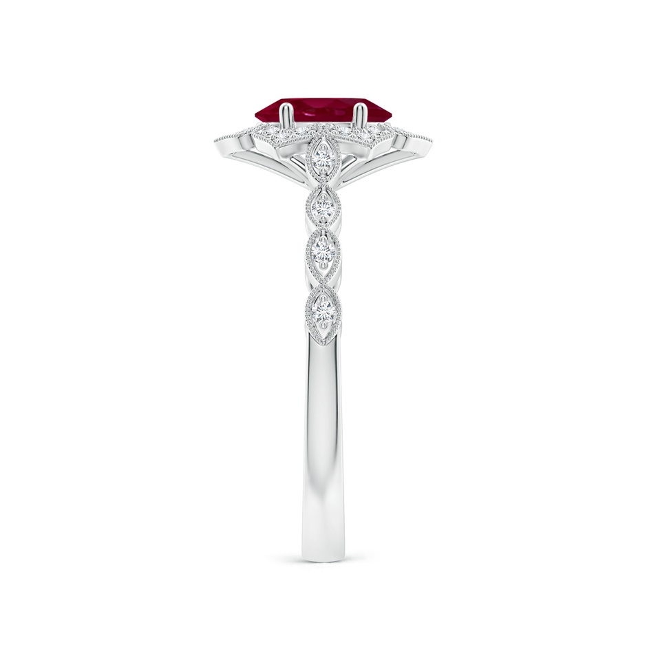 7x5mm A Oval Ruby Trillium Floral Shank Ring in White Gold side-2