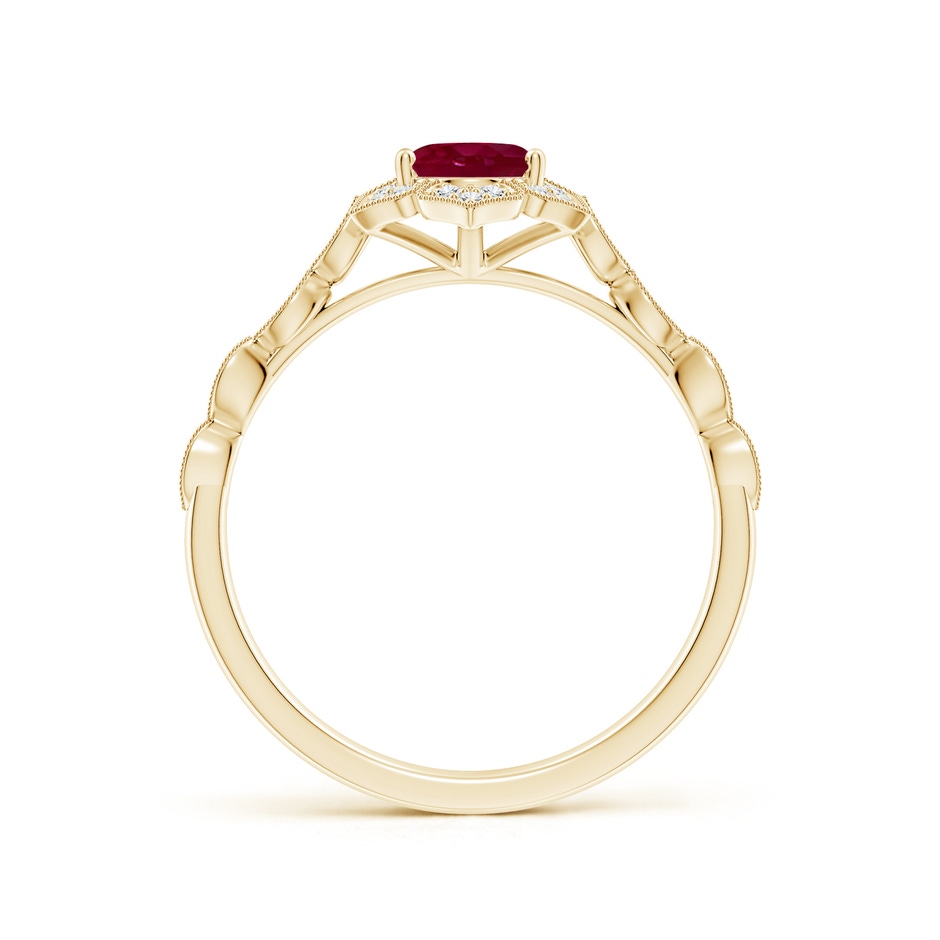 7x5mm A Oval Ruby Trillium Floral Shank Ring in Yellow Gold side-1