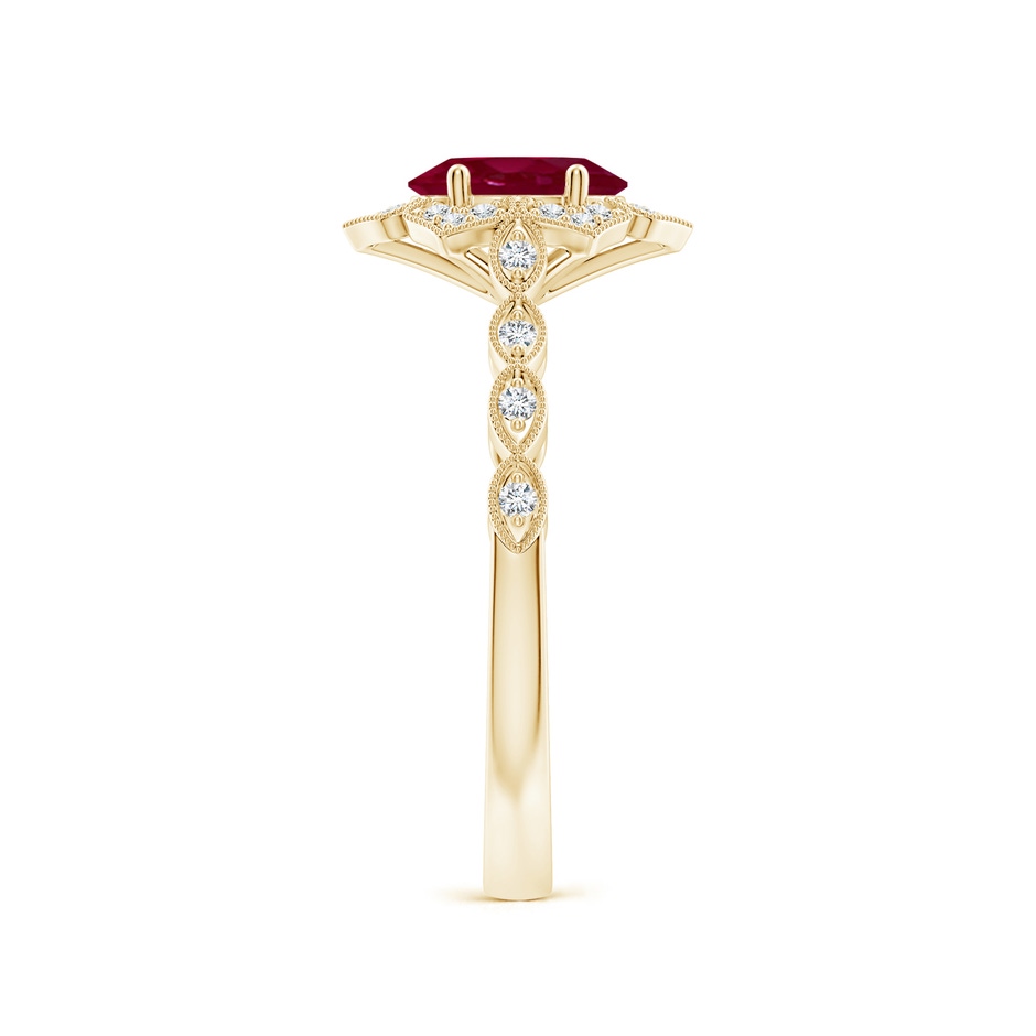 7x5mm A Oval Ruby Trillium Floral Shank Ring in Yellow Gold side-2
