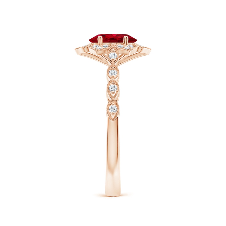 7x5mm AAA Oval Ruby Trillium Floral Shank Ring in Rose Gold side-2