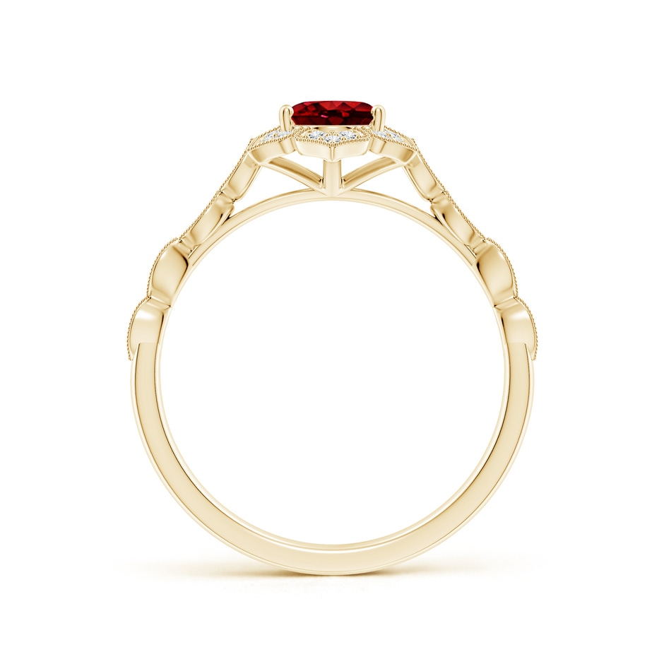 7x5mm AAAA Oval Ruby Trillium Floral Shank Ring in Yellow Gold side-1