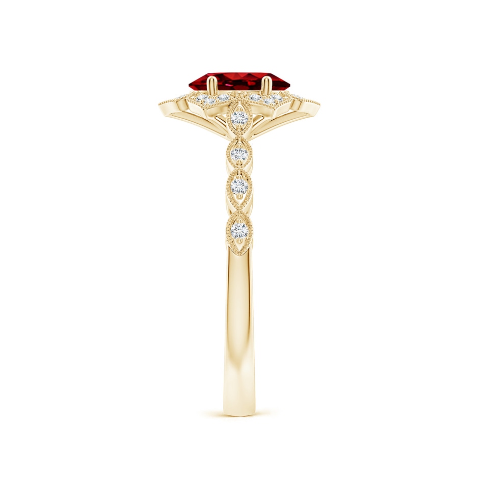 7x5mm AAAA Oval Ruby Trillium Floral Shank Ring in Yellow Gold side-2